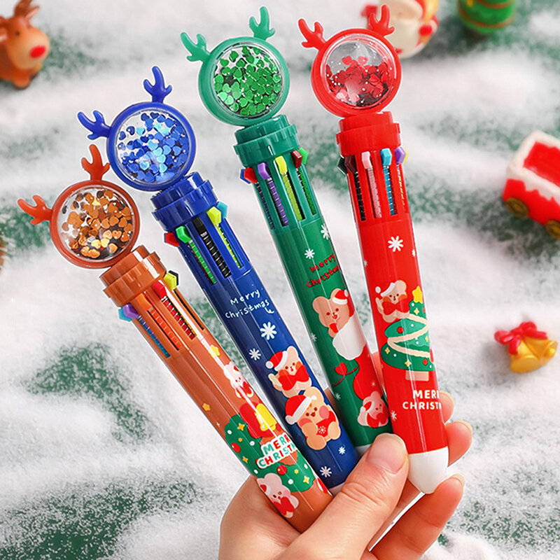 الكل في واحد عيد الميلاد الكرتون قلم حبر جاف ، سانتا كلوز ، عشرة لون القلم ، الطباعة ، متعدد الألوان وسم ، القرطاسية هدية