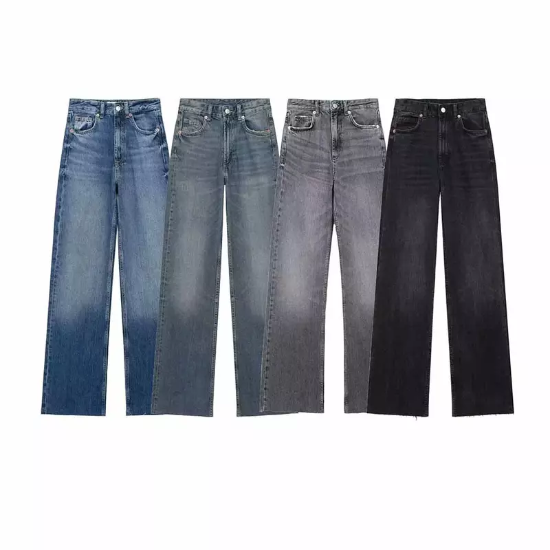 سراويل جينز نسائية بساق واسعة ، جينز نسائي بساق واسعة ، خصر عالٍ ، جيوب جانبية ، أساسية ، أسلوب متعدد الاستخدامات ، فضفاض ، كاجوال ، كلاسيكي ، موضة جديدة