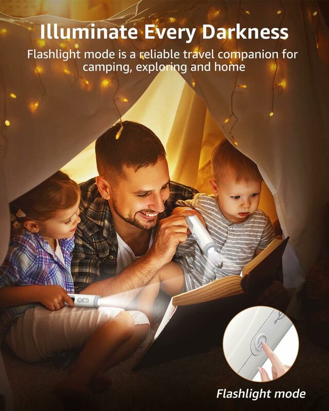 ضوء LED ليلي 2 في 1 مع مستشعر الغسق إلى الفجر لغرفة النوم والحمام والقراءة والتخييم