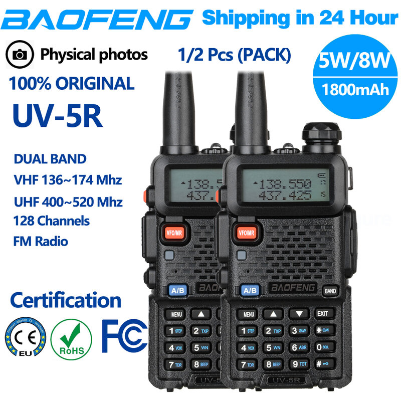 1/2 قطعة Baofeng الأصلي UV5R اسلكية تخاطب المزدوج الفرقة 136-174Mhz 400-520Mhz المحمولة BF UV-5R 8 واط اتجاهين راديو Pofung جهاز الإرسال والاستقبال