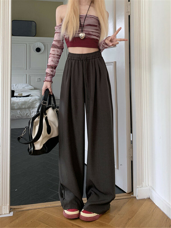 Fashion Versatile Casual High Waist Pants Women's Spring New Style Elegant And High Quality Hanging Wide Leg Pants