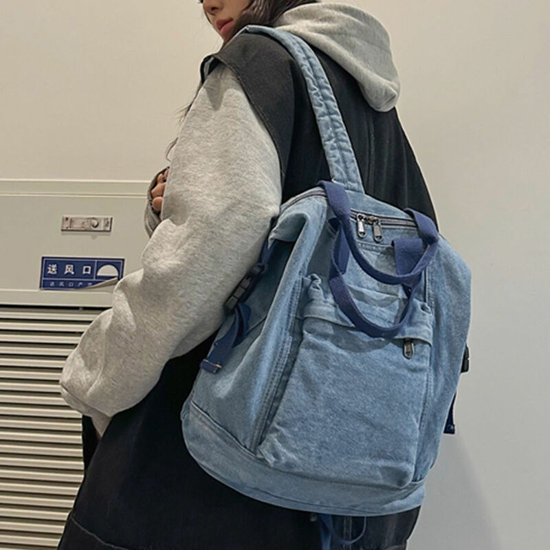 حقيبة يد نسائية بكتف واحد ، حقيبة ظهر جينز مغسولة ، أزياء مخصصة كاجوال متعددة الاستخدامات ، سعة كبيرة ، طلاب ركاب ، جديدة