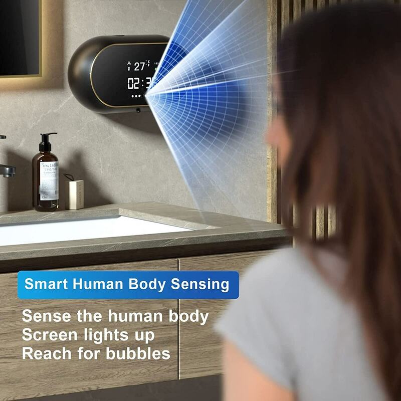 رغوة سائلة إبداعية عرض درجة حرارة جسم الإنسان غسل اليدين تحريض مقاوم للماء