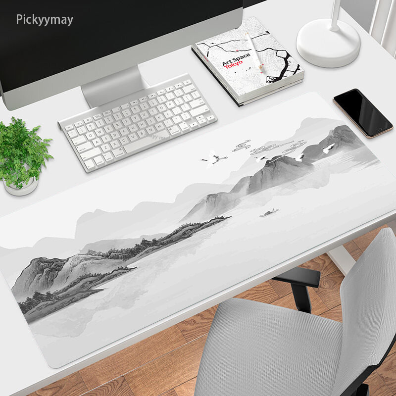 رسمة حبر صيني ماوس الوسادة سجادة مكتب Deskmat deskpad فن كبير لوحة ماوس للألعاب الاوفرلوك دواسة مطاطية ل طاولة حاسوب