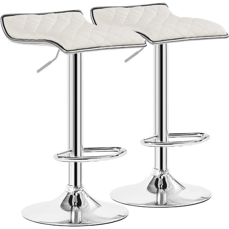 مقاعد بار قابلة للتعديل VECELO ، مقاعد ارتفاع لطاولة المطبخ ، أبيض ، مجموعة من 2