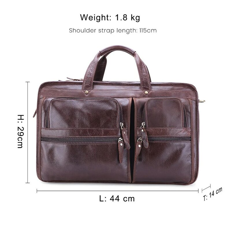 حقيبة جلد طبيعي للرجال ، 15.6 "، 17" كمبيوتر محمول ، حقائب رسول ، سعة كبيرة ، محفظة الذكور