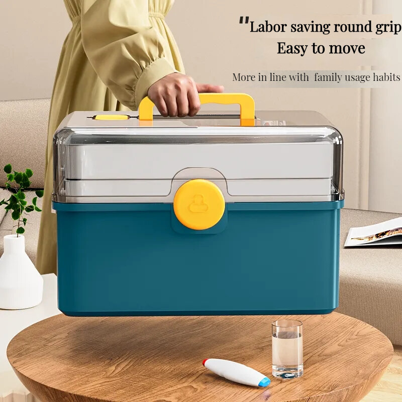 الإسعافات الأولية المحمولة صندوق دواء سعة كبيرة مع مقبض متعددة الوظائف المنزلية مريحة صندوق تخزين مستلزمات طبية