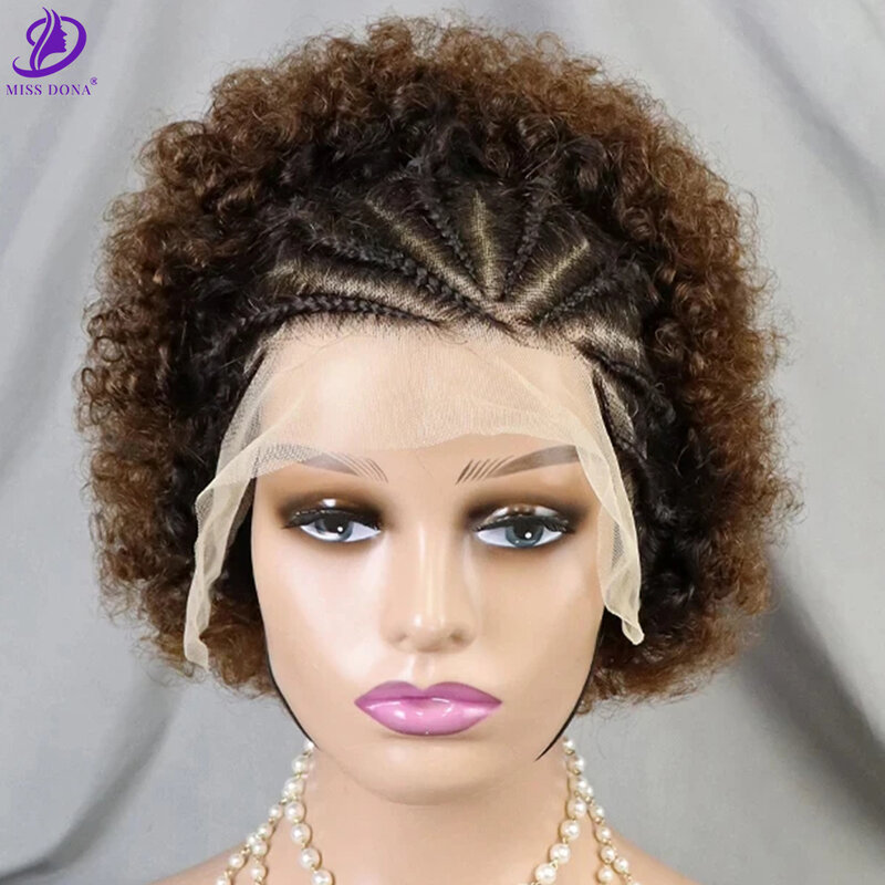 شعر مستعار MissDona مجعد مع ضفائر للنساء في أفريقيا ، شعر بشري ، شعر مستعار أفريقي نطاط ، بدانتيل أمامي 13 × 4