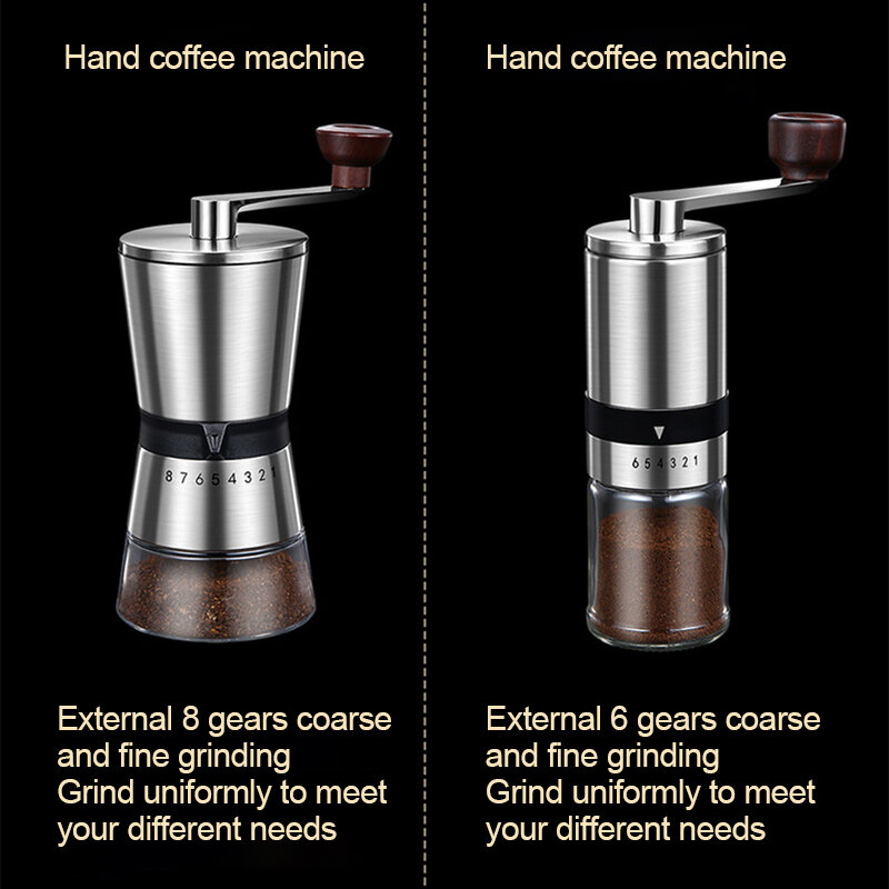 مطحنة قهوة يدوية عالية الجودة ، نواة طحن سيراميك ، إعدادات 6/8 قابلة للتعديل ، مطاحن قهوة محمولة ، آلة صنع القهوة