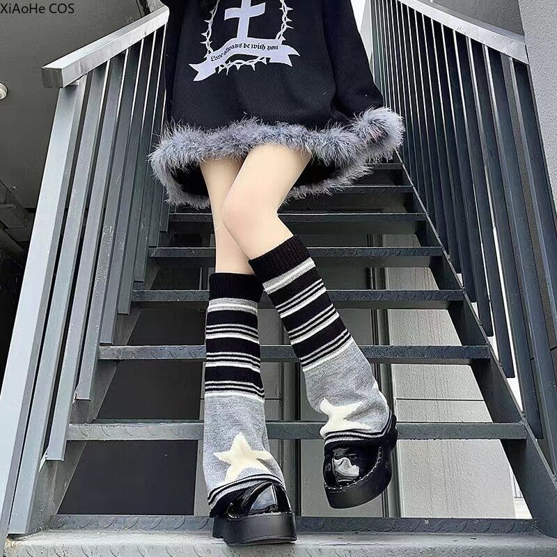 الجوارب اليابانية القوطية الساق للفتيات ، تدفئة الساق ، جوارب Y2K ، جوارب غطاء ، اكسسوارات فتاة ساخنة ، نجمة الوردي والبني