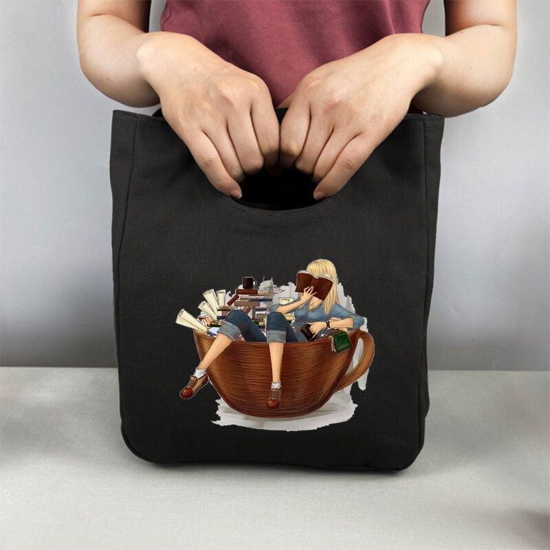 الغداء حقيبة فتاة الموضة طباعة قماش علب الاغذية نزهة حمل حقيبة يد صغيرة الحقيبة عشاء الحاويات الغذاء تخزين حقائب لسيدة مكتب