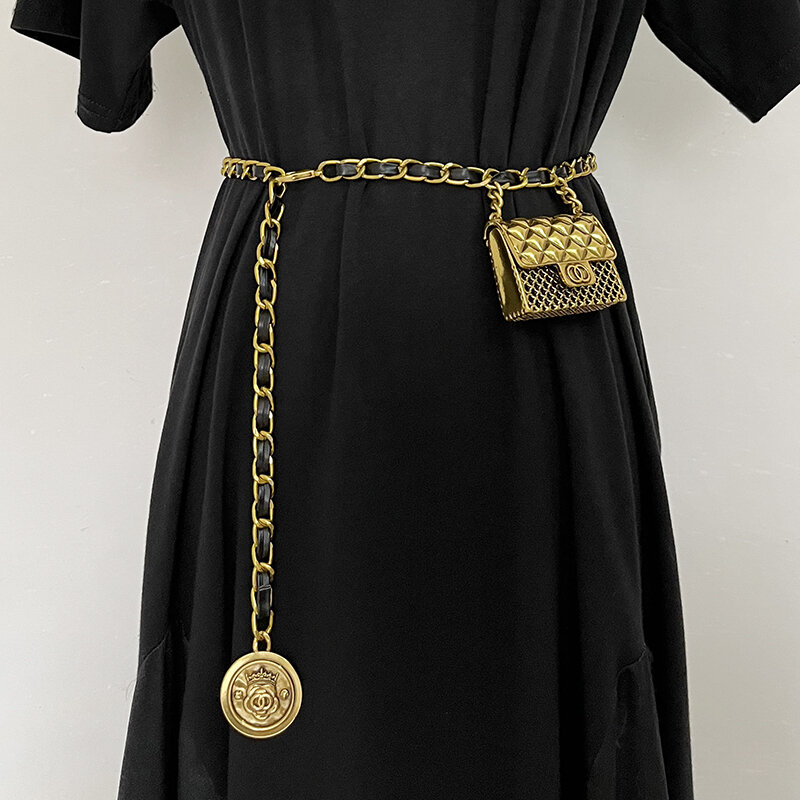 موضة سلسلة أحزمة للنساء الفاخرة حزام الذهب سبيكة معدنية الإكسسوار فستان قميص الخصر حزام الإناث الجينز فستان Waistband