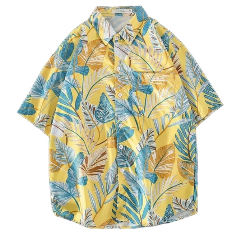 قميص شاطئ رجالي مطبوع من هاواي ، أكمام قصيرة ، طية صدر السترة ، فضفاض ، متعدد الاستخدامات ، كاجوال ، موضة صيفية ، وسيم