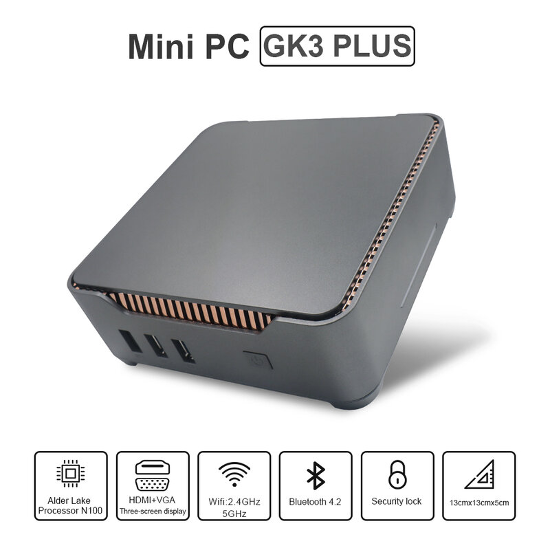GK3 Plus Mini PC N5105 N5095 N95 N100 DDR4 SSD Win11 LAN VGA Dual HDMI الثلاثي عرض GK3V أجهزة الكمبيوتر المكتبية واي فاي بلوتوث 4.2
