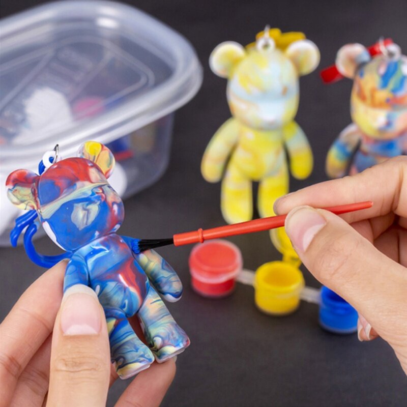 سلسلة مفاتيح طوب على شكل دب سائل ذاتي الصنع ، طلاء ملون ، لوحة سائلة للوالدين والطفل ، ألعاب يدوية الصنع للأطفال