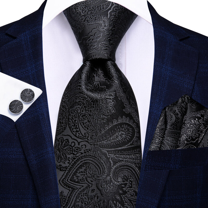 ربطة عنق سوداء بيزلي لرجال الأعمال إكسسوارات ربطة عنق جاكار ، ربطة عنق يومية ، أزرار أكمام منديل للزفاف ، حفلة ، بيع بالجملة