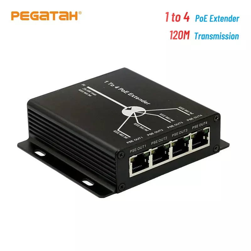 PEGATAH 1 /2/ 4 ميناء PoE موسع IEEE802.3af poe موسع لمنفذ ip ماكس تمديد 120 متر موسع الإرسال للكاميرا ip