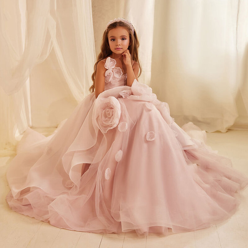 فستان منتفخ من التل الزهري للفتيات ، فستان أميرة ، حفلة عيد ميلاد ، طفل ، طفل ، طفل ، طفل ، بالتواصل الأول