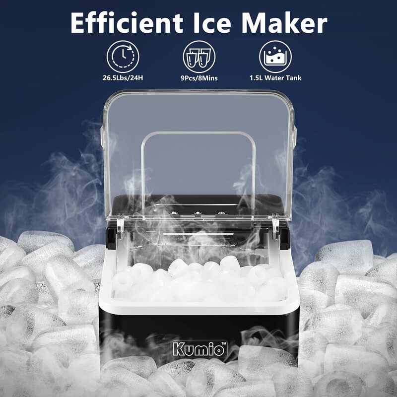 كوميو-ماكينة ثلج محمولة ذاتية التنظيف ، آلة صنع الثلج على سطح الطاولة ، 9 طلقات ثلج سريعة في 6 دقائق ، رطل في 24 ساعة