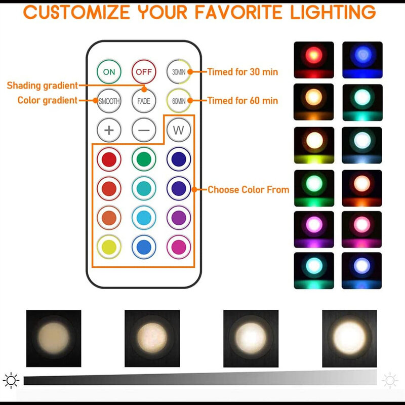 USB قابلة للشحن عفريت ضوء RGBW 16 ألوان عكس الضوء خزانة لاسلكية ليلة مع مصباح محمول عن بعد للمطبخ المدخل خزانة