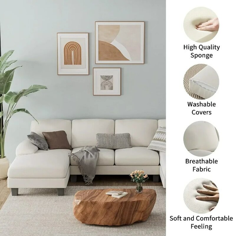 أريكة نوم مقطعية قابلة للتحويل ، أريكة على شكل حرف U ، مجموعة أثاث غرفة المعيشة ، قماش حديث ، 4 مقاعد
