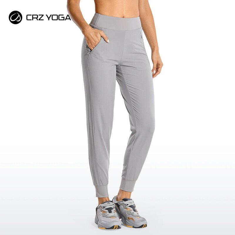 CRZ اليوغا المرأة طبقة مزدوجة عداء ببطء Sweatpants مع جيوب سستة دافئ بسط مريح بنطلون طويل وواسع مرونة الخصر (Inseam: 28 '')