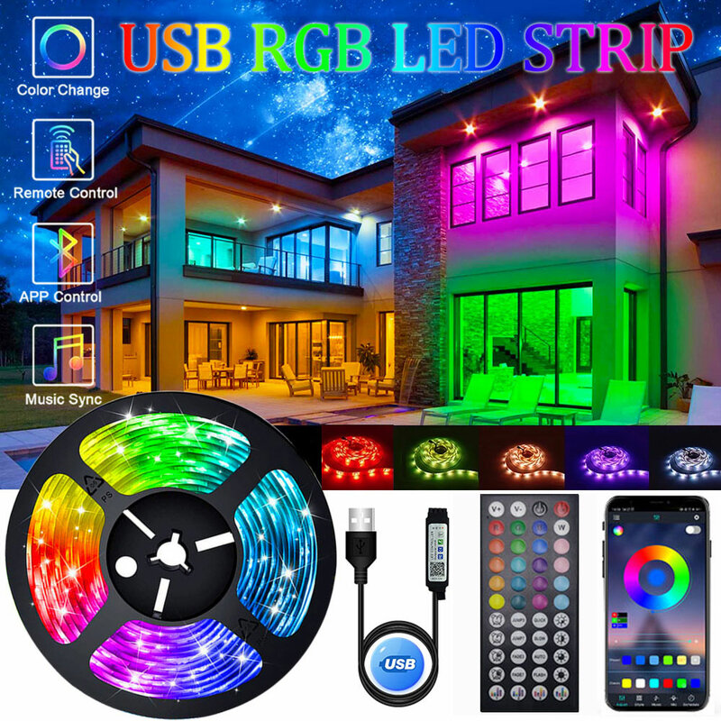 USB RGB LED قطاع الخفيفة ، 5050 ، 5 فولت ، 5 متر ، 10 متر ، سلسلة الجليد ، الشريط الفرقة ، WiFi ، بلوتوث ، LED سلسلة الإضاءة للأطفال ، غرفة ، الجدار ، المطبخ
