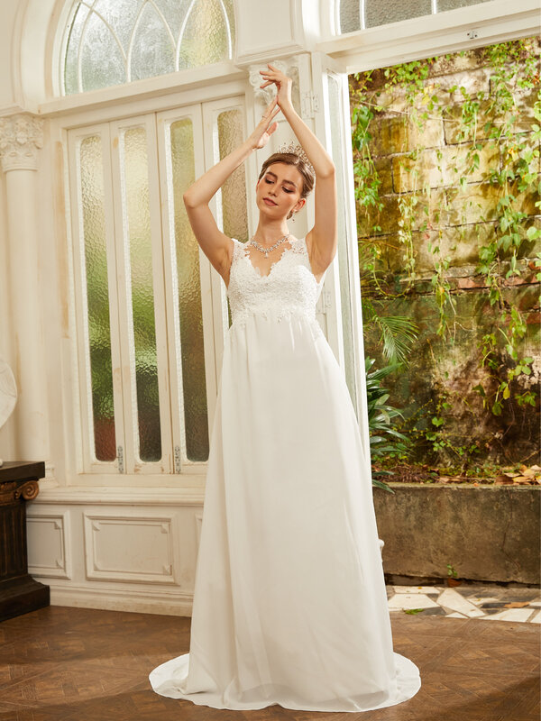 فستان زفاف مخصص زفاف شبكي تول عاجي بدون أكمام Vneck بدون ظهر مقاس كبير أنيق مثير 5XL Vestido De Fiesta