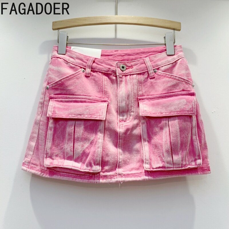 FAGADOER-تنورات جينز مخصصة مع جيب شحن للنساء ، خصر مرتفع ، تنورات قصيرة بأزرار ، سراويل رعاة البقر المطابقة ، أزياء Y2K ، الصيف