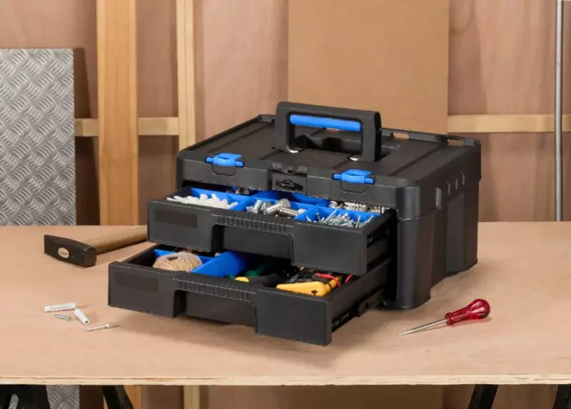 صندوق أدوات من درجين بنظام تكديس هارت ، يناسب نظام تخزين وحدات هارت ، وتعبئة الأدوات