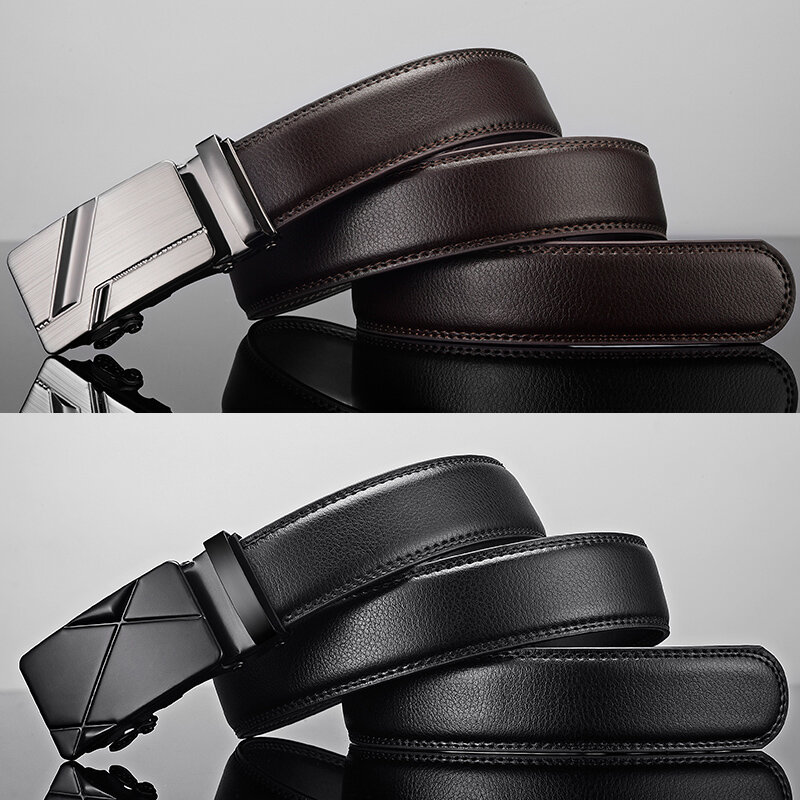 الرجال حزام جلد معدن التلقائي مشبك العلامة التجارية عالية الجودة الفاخرة أحزمة للرجال الأعمال الشهيرة الأسود جلد البقر حزام بو