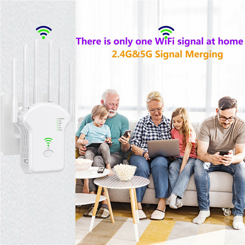 مكرر لاسلكي واي فاي ثنائي النطاق ، 1200Mbps ، 2.4G ، شبكة 5GHz ، طويلة المدى ، مقوي إشارة للمنزل والمكتب