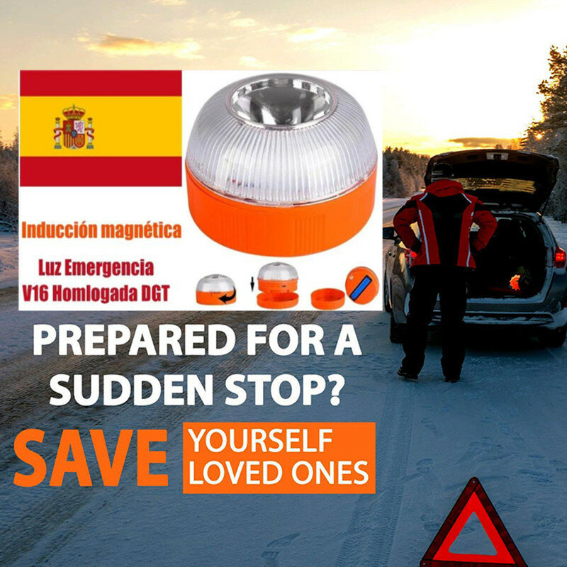 إسبانيا سيارة الطوارئ ضوء V16 مثلية Dgt وافق سيارة الطوارئ ضوء المارة قابلة للشحن المغناطيسي التعريفي ضوء إحترافي