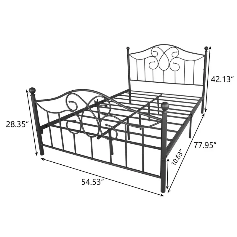 إطار سرير بالحجم الكامل مع لوح أمامي ومسند ، منصة معدنية ، واجب ثقيل ، إطار سرير قوي