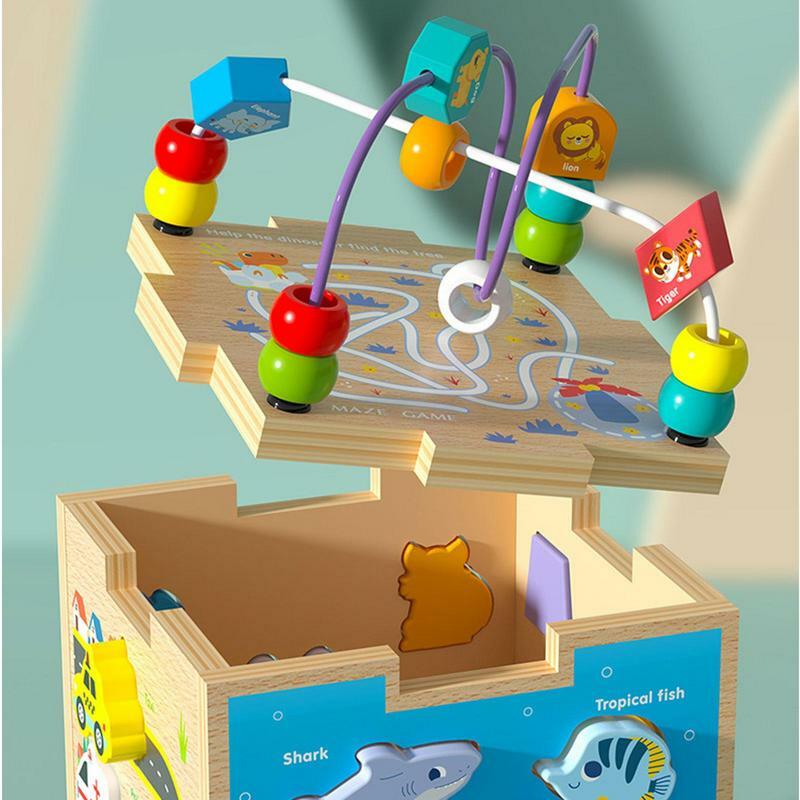 مكعب نشاط خشبي لألعاب مونتيسوري ، مركز النشاط ، ألعاب تعليمية لصبي بعمر سنة أو سنتين