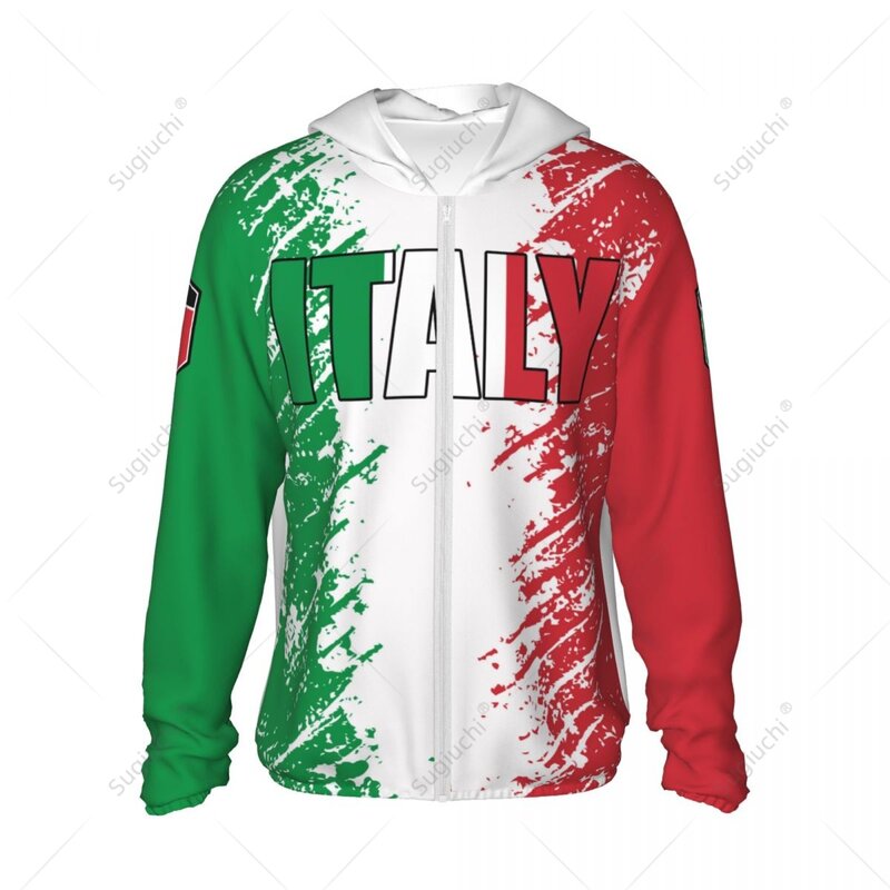 علم إيطالي بغطاء رأس للحماية من الشمس ، ملابس بوليستر واقية من الشمس ، أكمام طويلة ، سحاب ، سريع الجفاف ، صيد الأسماك ، ركوب الدراجات ، الجري ، إيطاليا