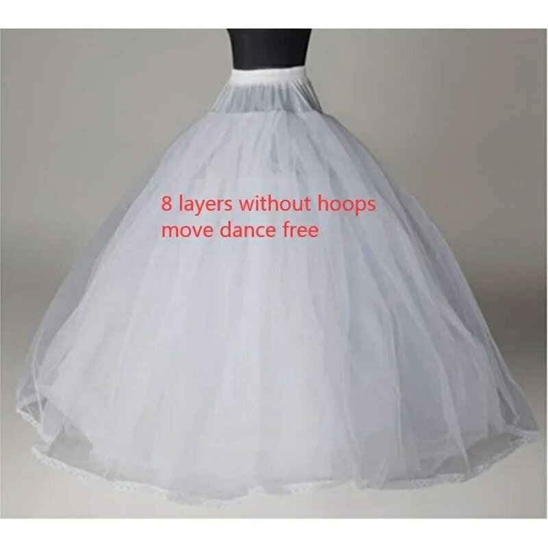 تنورة قصيرة من التول لفستان الزفاف ، تنورة قصيرة ، ثوب كرة ، بدون طوق ، إكسسوارات زفاف ، تنورة تحتية طويلة ، 4 طبقات ، 6 طبقات ، 8 طبقات