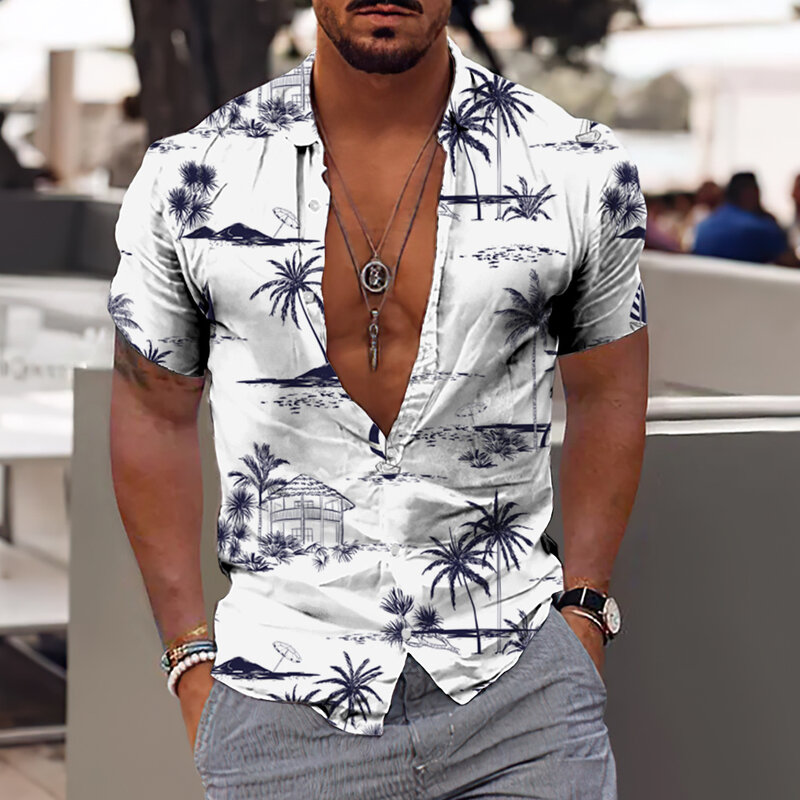 قميص هاواي للرجال بأكمام قصيرة ، قمصان شجرة جوز الهند ، طباعة ثلاثية الأبعاد ، قمم الموضة ، بلوزة رجل ، الشاطئ ، 5XL ،