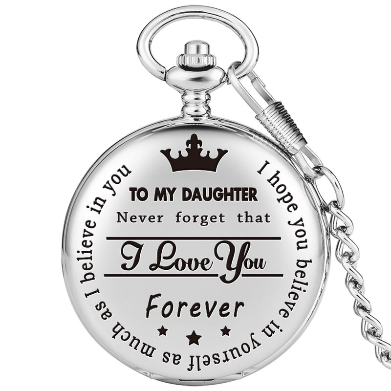 إلى ابنتي... أنا أحبك للأبد عيد ميلاد/هدايا التخرج ريترو ساعة جيب كوارتز قلادة قلادة فوب سلسلة جيب ساعة