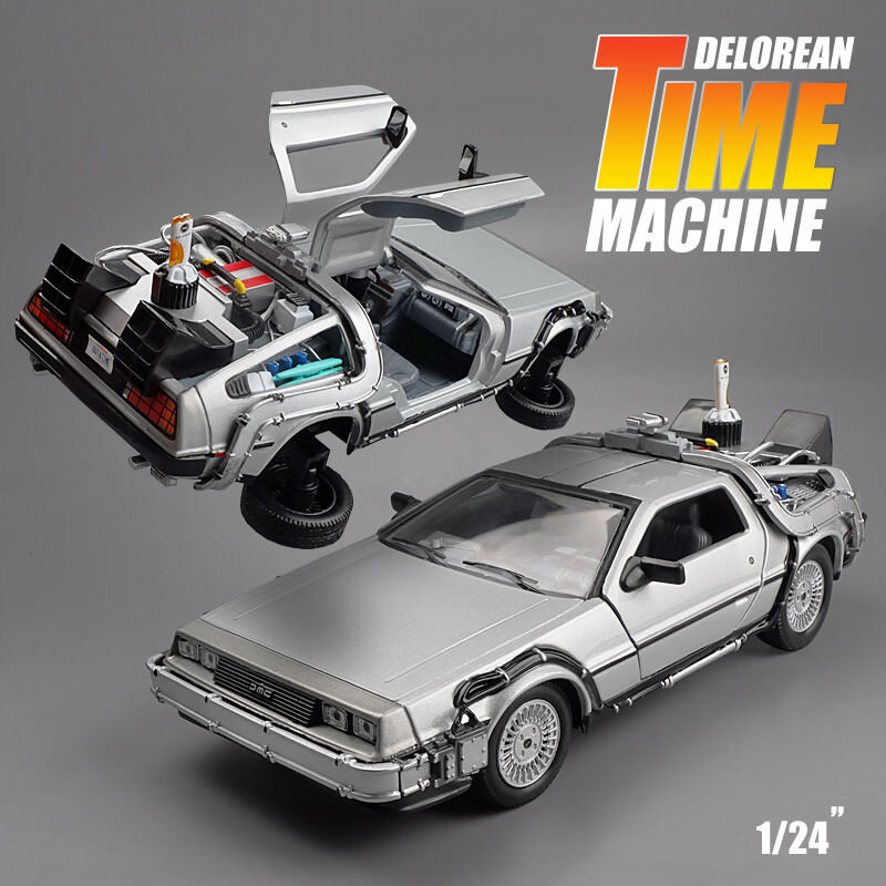 WELLY-Diecast سبيكة نموذج سيارة للأطفال, Delorean العودة إلى المستقبل, آلة الزمن, لعبة معدنية, مجموعة هدايا, DMC-12, 1:24