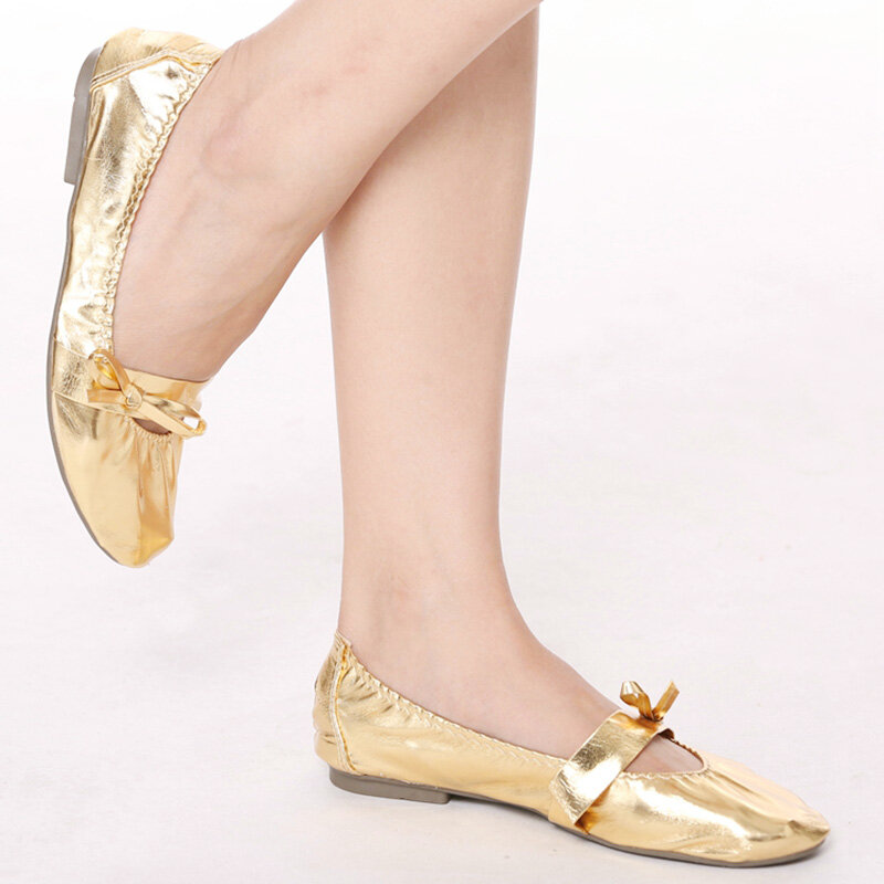 أحذية رقص شرقي من الجلد الذهبي للنساء ، أحذية يوغا ناعمة ، أحذية رقص باليه