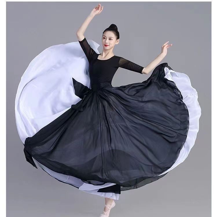 تنورة نسائية جديدة بطبقتين للرقص الكلاسيكي بدرجة 720 تنورة نسائية لتمارين الرقص بالفلامنكو