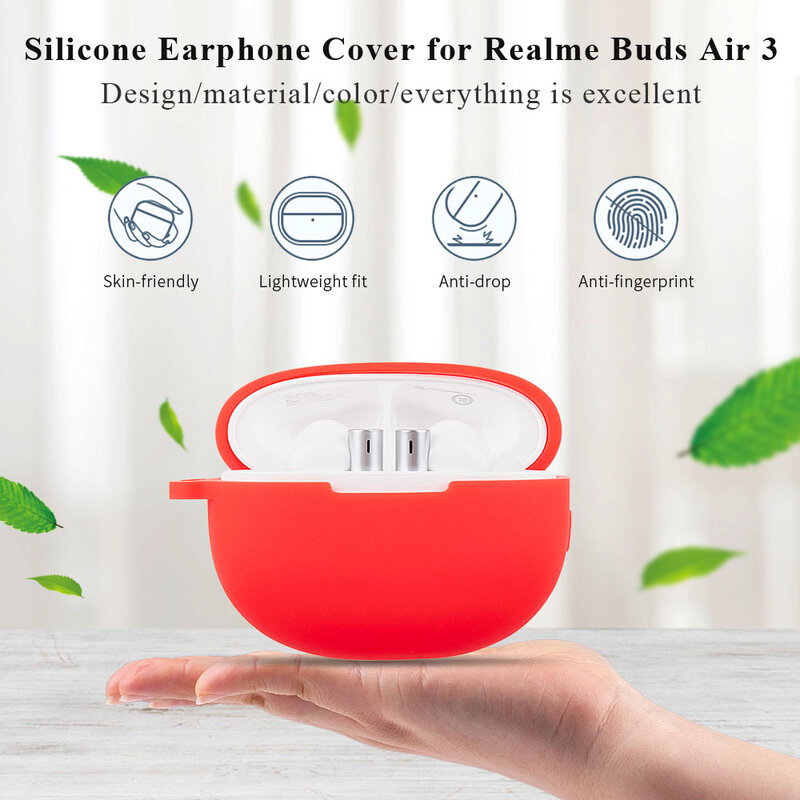 ل Realme براعم الهواء 3 حالة سيليكون مع هوك عادي اللون سماعة رأس لاسلكية غطاء سماعة قذيفة ل Realme براعم Air3 لينة