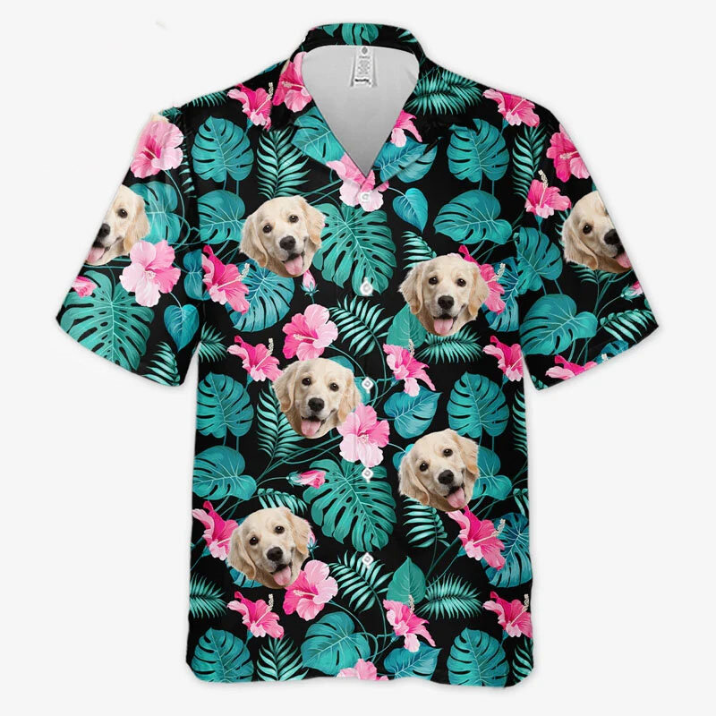 قميص شاطئ هاواي بأكمام قصيرة للرجال ، ملابس رجالية ، زهور ، طبعة ثلاثية الأبعاد للكلب ، كبير الحجم ، كاجوال ، عطلة ، صيف ، موضة جديدة