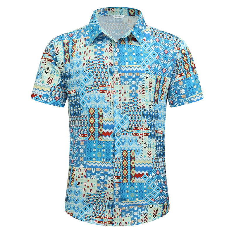 قمصان هاواي رجالية مخططة ، قميص شاطئ مطبوع ثلاثي الأبعاد ، أكمام قصيرة ، تي شيرت طية صدر ، قمم عطلة كبيرة الحجم ، ملابس رجالية ، بلوزة