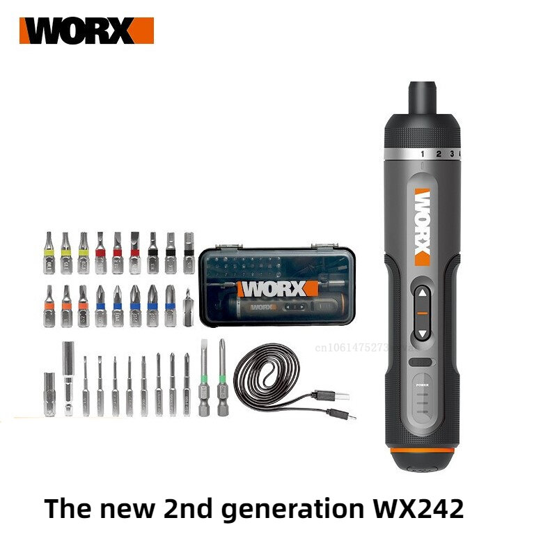 طقم مفكات كهربائية 4 فولت من Worx WX242 مفكات كهربائية ذكية بدون أسلاك USB قابلة لإعادة الشحن طقم 30 بت