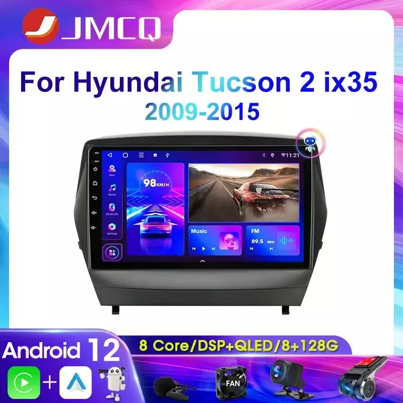 مشغل فيديو JMCQ 2Din 4G يعمل بنظام الأندرويد 11 للسيارة مزود براديو ووسائط متعددة لسيارة Hyundai Tucson 2 LM IX35 2009-2015 نظام ملاحة ونظام تحديد المواقع Carplay