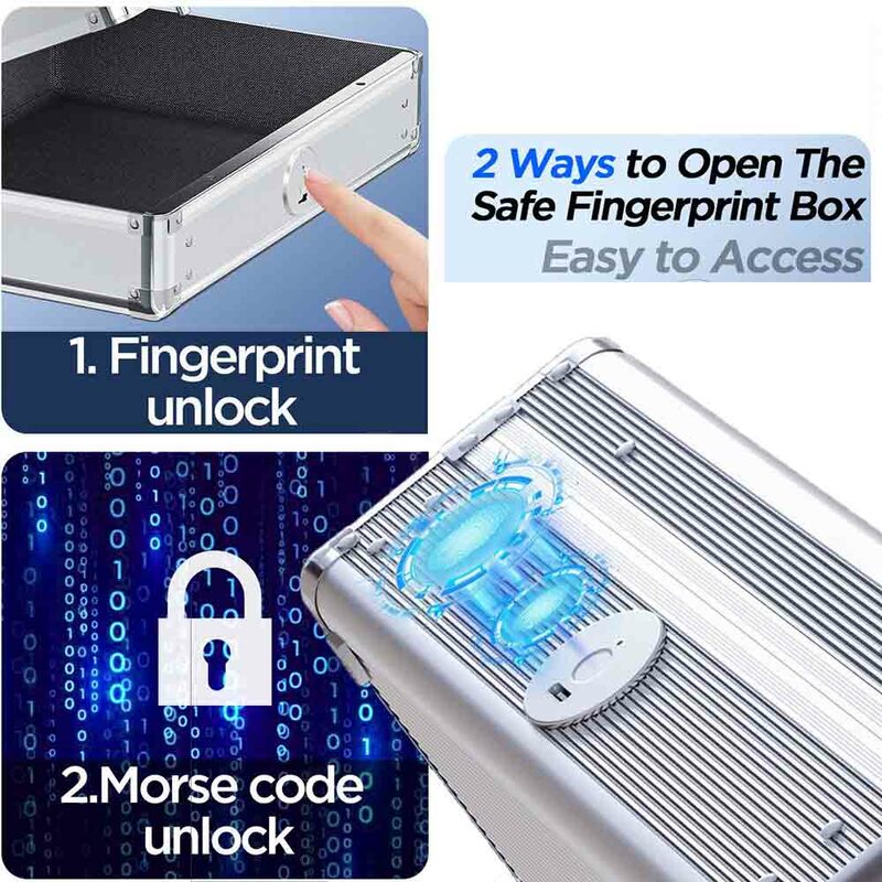 صندوق الأمان بصمة مع قفل رمز مورس ، تخزين المجوهرات ، آمنة خفية سرية ، البيومترية ، المجوهرات ، الخصوصية ، ذكي