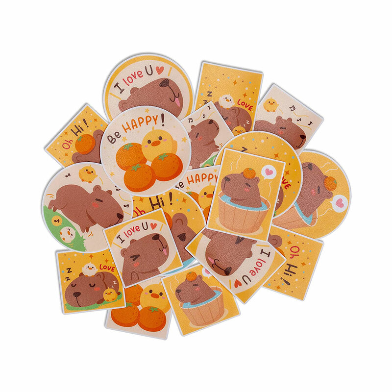 18 قطعة حزمة ملصقات Capybara لطيف الحيوان تحت عنوان مربع ، ملصقات عمودية ومستديرة الشارات للمجلات