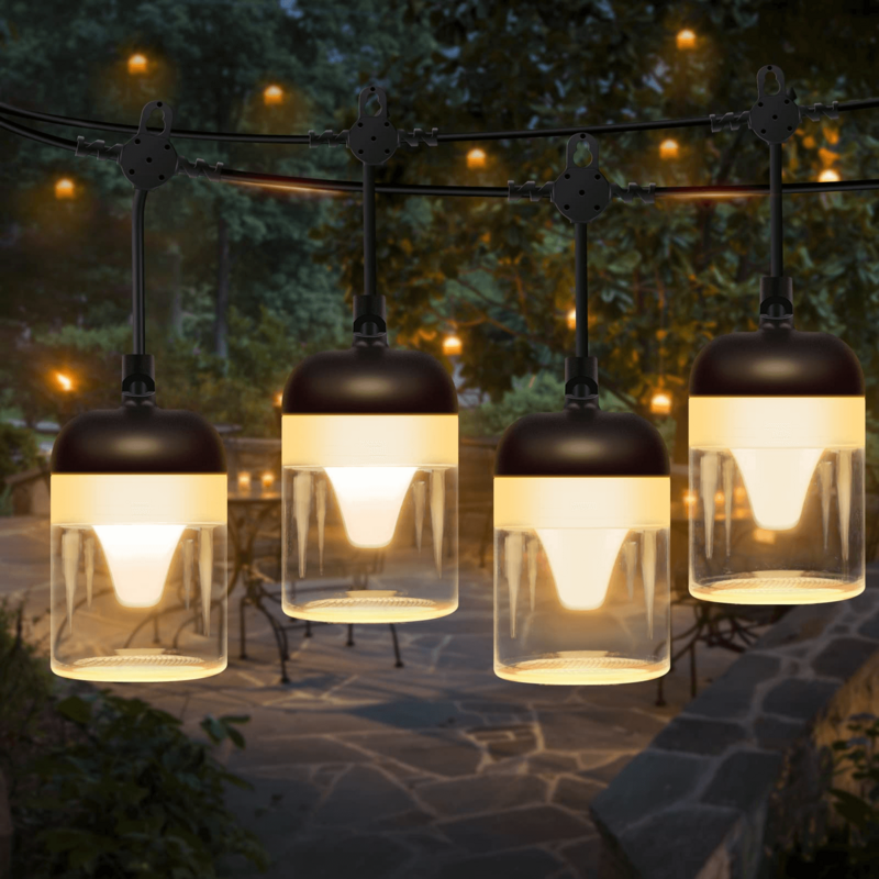 50Ft في الهواء الطلق سلسلة الباحة أضواء 15 مصابيح LED معلقة البلاستيك مقاوم للماء شاتيربروف ل ساحة الشرفة حديقة ديكور الحفلات